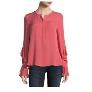 Kobi Halperin Silk Coral Wyatt Blouse Bell Sleeves Size Medium